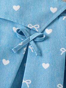 Souflis Souflis 女童两件套：无袖珍珠纽扣蝴蝶结背心 + 百褶蝴蝶结半裙，蓝色，优雅休闲风，夏季 - 藍色 - 查看 7