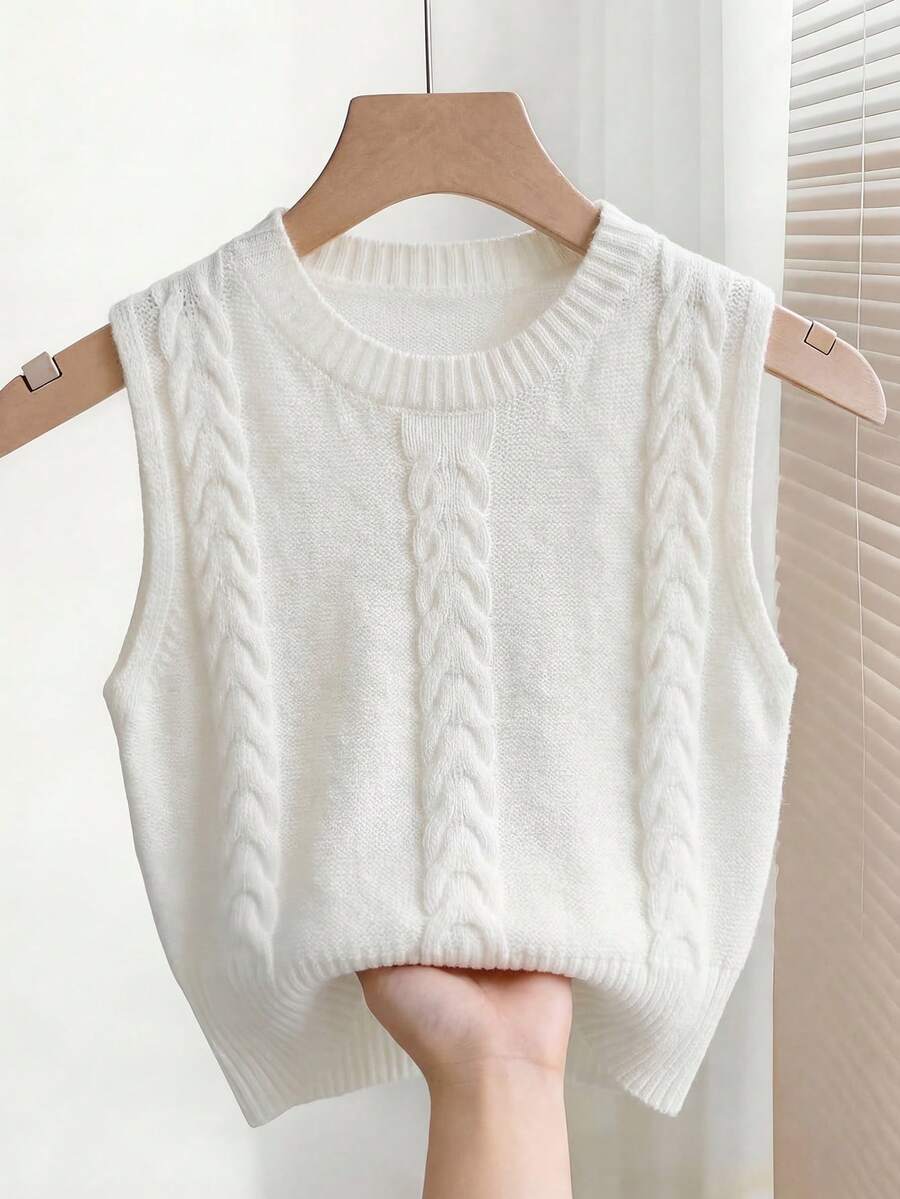 SHEIN Franclia 时尚慵懒风3D扭花图案露脐无袖针织背心，春夏款