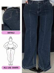 Dazy Plus Dark Wash Split-Hem Flare Jeans, Slimming, Suitable For All Seasons - Dark Wash - View 1