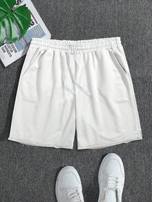 Manfinity EMRG Men's Casual Solid Color Shorts, Versatile For Summer - White - View 3