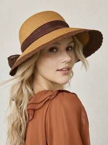 MOTF PREMIUM 海边沙滩防晒草帽 - 駝色 - 查看 1