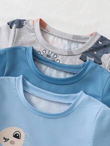 6pcs/Set Infant/Toddler Boys' Cartoon Dinosaur Print Light Blue Cute Pajama Set,Summer Night Round Neck Short Sleeve T-Shirt And Shorts Sleepwear - Multicolor - View 4