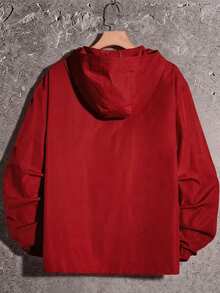 GENTILAND Chaqueta con capucha de manga larga y ajuste holgado con parche de letra y medio botón para hombres, para el otoño - Rojo - Ver 3