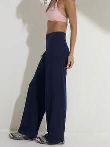 Aralina Leisurewear Active Women's Pleat Front Straight Leg Gym Workout Pant - Navy Blue - View 4