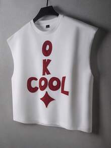 STYNVO Men's Letter Applique Round Neck Casual Loose Fit Tank Top - White - View 2