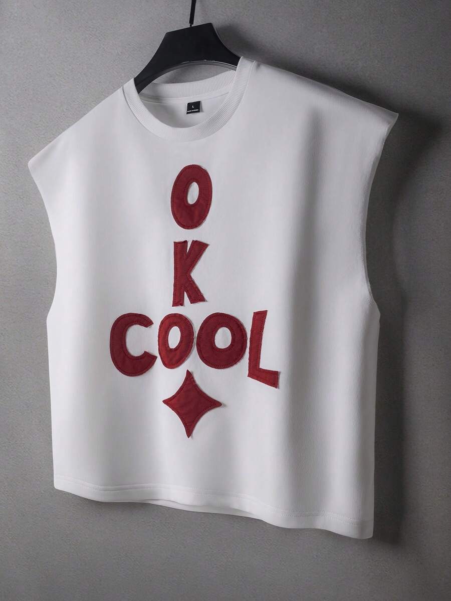 STYNVO 男士字母贴花圆领休闲宽松背心 - 白色 - 查看 1