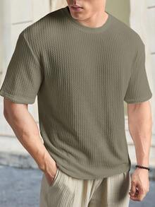 EASEVO Men's Plus Size Casual Solid Color Short Sleeve T-Shirt, Vacation, Father's Day Gifts - Khaki - View 5