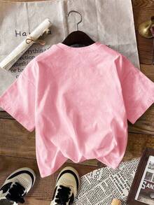 DrmWander 女士印花T恤，休闲街头风短袖T恤，可爱夏季上衣 - 粉色 - 查看 4