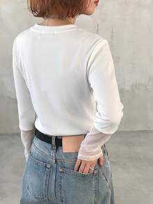 Women's Patchwork Leopard Print Crew Neck Long Sleeve Casual Loose Versatile T-Shirt, Autumn/Winter - White - View 2
