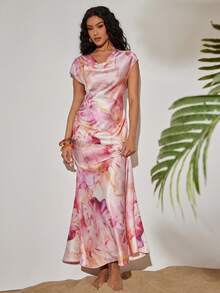Opulessa Women's Chiffon Printed Shirt & Skirt 2 Pieces Set, Spring/Summer Vacation - Pink - View 7