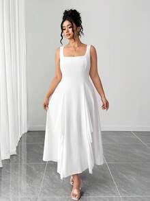 Elenzga Plus Size Women Solid Color Fashionable Date Party Dress - Apricot - View 4
