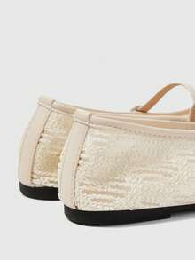 Sleekvia Giày bệt mũi vuông thanh lịch, thoải mái, chất liệu ren lưới dành cho nữ. - Màu be - Xem 5