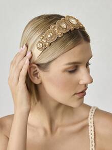 MOTF PREMIUM NEW PERSONALIZED FASHION BAROQUE RETRO RHINESTONE HIGH-END HEADBAND - Khaki - View 6