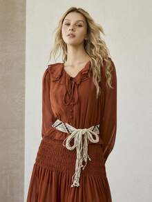 MOTF PREMIUM NEW BOHEMIAN STYLE BEADED FRINGED BELT - White - View 2