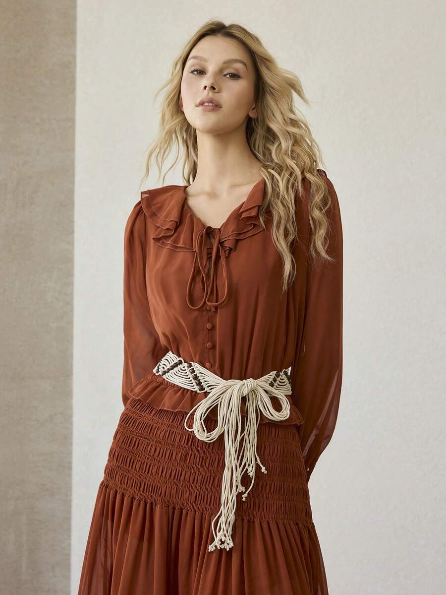 MOTF PREMIUM NEW BOHEMIAN STYLE BEADED FRINGED BELT - White - View 2