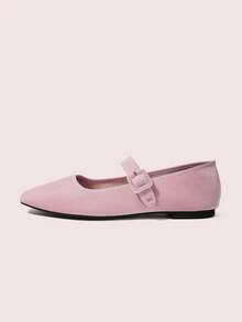 CUCCOO DOLLMOD Ladies' Pink Velvet Fabric, Retro Square Toe, Elegant Same-Color Bag Buckle, Simple Design, Mary Jane Flat-Soled Shoes, Suitable For All Seasons, Holiday, Birthday Party, Low Vamp Shoes - Dusty Pink - View 2