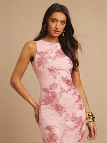 3D Floral Fitted Minimalist Sexy Dress - Rose Red - View 3
