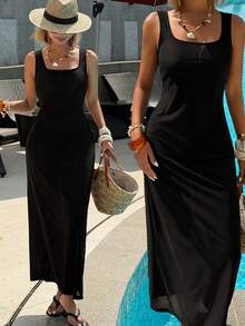 Livesso Đầm hai dây cổ chữ V sâu dành cho nữ, áo khoác ngoài đi biển bằng vải lưới xuyên thấu, đầm bơi thanh lịch, gợi cảm thường ngày. - màu đen - Xem 1