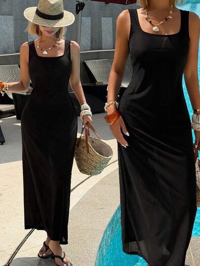 Livesso Đầm hai dây cổ chữ V sâu dành cho nữ, áo khoác ngoài đi biển bằng vải lưới xuyên thấu, đầm bơi thanh lịch, gợi cảm thường ngày.