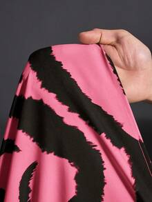 Veslaya Vestido de moda con estampado de bloques de color talla grande - Rosa Fucsia - Ver 9