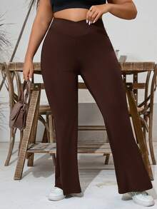 EMERY ROSE Quần legging dài đến mắt cá chân dáng loe, cạp cao, thiết kế đan chéo, dành cho nữ cỡ lớn, màu nâu. - Cà phê nâu - Xem 6