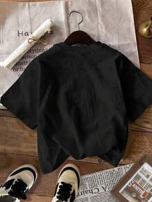 黑色 Salty Soul 甜美海星貝殼珍珠蝴蝶結圖案 T-shirt，青少年女孩休閒極簡短袖圓領上衣，適合春夏季日常、街頭、外出、居家、度假、返校、海灘穿搭 - 彩色 - 查看 2