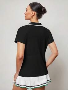 Activina Camisa polo deportiva de mujer con cuello de contraste y manga corta - Negro - Ver 3