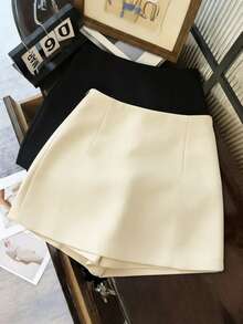 Franclia Petite 女士时尚休闲高腰开衩短裤，适合春、夏、秋、冬四季穿着 - 杏色 - 查看 2