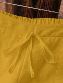 Franclia Petite 女士优雅度假休闲亚麻质感长裤 - 黃色 - 查看 5