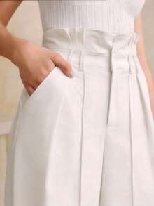 Anewsta Modern White Paper Bag Waist Pants, Women Casual Suit Pants - White - View 3