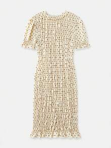 lacRébo 奶油色波点褶皱短袖中长连衣裙 - 彩色 - 查看 6