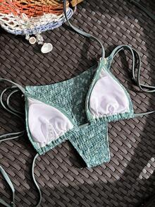 Swim Vcay Bộ đồ bơi 2 mảnh dành cho nữ, mẫu mới Xuân/Hè 2026, kiểu dáng thanh lịch, thoải mái, thích hợp cho kỳ nghỉ biển. - Màu xanh lá cây đậm - Xem 2