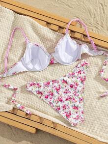 Swim Mod Bộ bikini dây mảnh, không lưng, buộc dây, họa tiết hoa ngọt ngào, gợi cảm, thích hợp cho kỳ nghỉ hè. - Nhiều màu - Xem 3