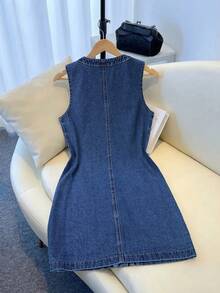 GlowEve Women's Metal Single-Breasted Casual Sleeveless Denim Dress - Blue - View 2