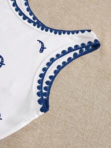 Resyla Plus Size Women Whale Pattern Embroidered Vest Top With Shell Trim - White - View 5