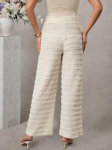 Momance Elegant Solid Color Textured Pants For Pregnant Women Wide Leg Pants Woman High Waist Women S Summer Pants Crochet Trouser Crochet Trousers For Women - Apricot - View 2