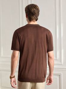 Officeau 男士 Polo 领短袖针织衫，夏季新品，半开襟罗纹套头衫 - 咖啡棕 - 查看 2