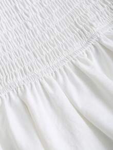 Sweetra Vestido corto romántico y dulce para mujer, con hombros descubiertos, mangas abullonadas, cintura con cordón, bajo asimétrico con volantes, elegante y refinado vestido blanco para fiestas y citas en primavera/verano - Blanco - Ver 6