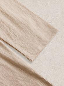 Mercer Haus （节日服装）男士亚麻连帽长袖轻薄透气纽扣衬衫，休闲时尚上衣，适合日常通勤/海滩度假 - 卡其色 - 查看 5