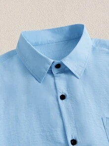 Mercer Haus Áo sơ mi nam tay ngắn màu trơn, kiểu dáng thường ngày, thích hợp cho kỳ nghỉ hè ở khu nghỉ dưỡng và bãi biển Hawaii. - Màu xanh nhạt - Xem 7