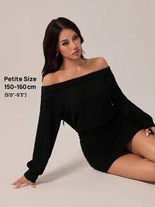 SHEIN PETITE 时尚性感露肩黑色迷你连衣裙 - 黑色 - 查看 8