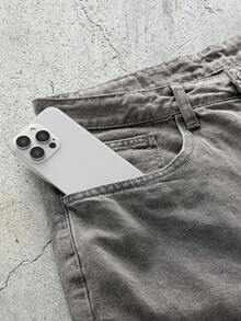 EVRINFINITE Men's Light Blue Washed Denim Loose Casual Shorts Jorts - Light Grey - View 5
