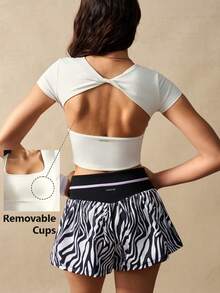 VARSIVA Áo thun thể thao nữ dáng croptop màu trơn thường ngày, áo thun thể thao croptop mùa hè - trắng - Xem 2