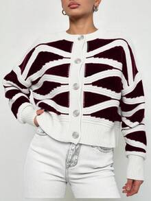 EURMUSE Women's Colorblock Pattern Long Sleeve Cardigan - Multicolor - View 4