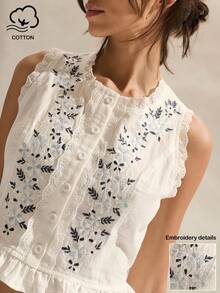 Easelle Áo khoác cardigan mỏng nhẹ màu trắng thêu dành cho nữ - trắng - Xem 8