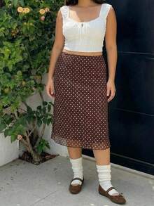 GalTyme Váy đuôi cá cỡ lớn mùa hè kiểu dáng thường ngày in chấm bi - Cà phê nâu - Xem 4
