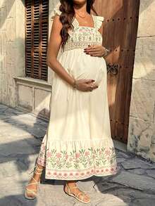 Lyckli Vestido casual de maternidad con estampado floral sin mangas - Albaricoque - Ver 5