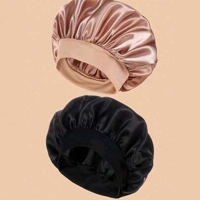 1/2pcs Silk Bonnet For Sleeping, Satin Hair Bonnets, Soft Elastic Band Silk Sleep Cap, Silk Hair Wrap For Curly Hair (Black Gold)