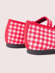 CUCCOO DOLLMOD Ladies Red And White Plaid French Retro Square Toe Elegant Word-For-Word Bag Buckle Simple Design Mary Jane Flat Shoes Suitable For All Seasons Holiday Holiday Birthday Party Low Vamp Shoes - Red and white grid - View 4