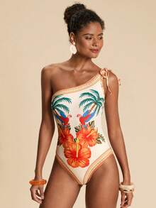 Travachic Women's Summer Beach Vacation Tropical Print Twist Front One-Piece Swimsuit - Multicolor - View 3